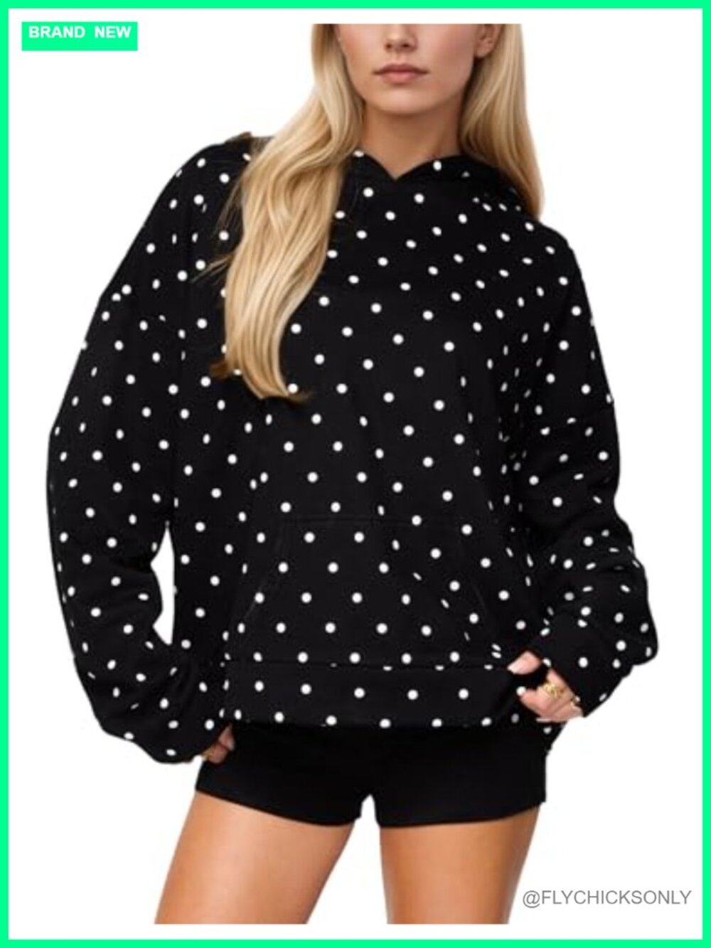 Oversized Fleece Hoodie Polka Dot Graphic Drop Shoulder Sweatshirt